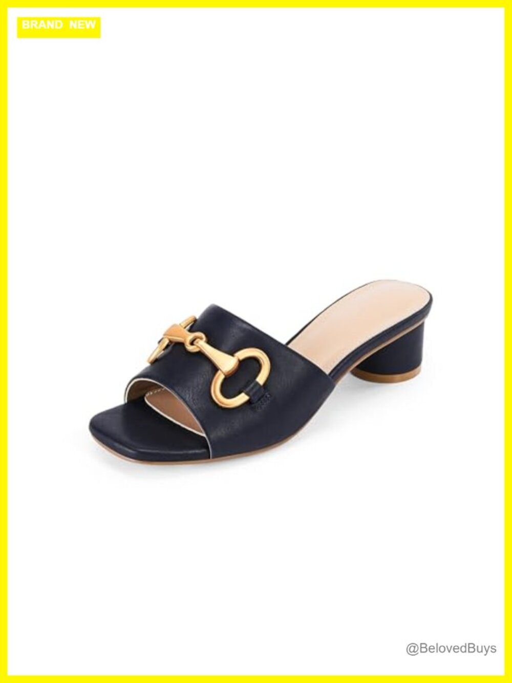 Womens Heeled Slides Sandals Square Open Toe Slip On Kitten Low Heel Metal